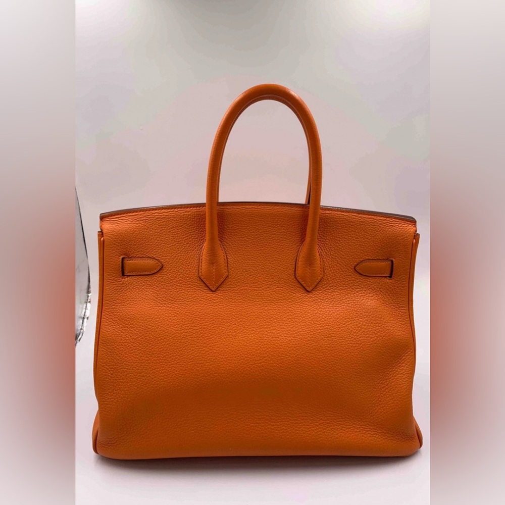 Authentic HERMES Birkin 35 Clemence Leather Orange Palladium hardware - Picture 3 of 15